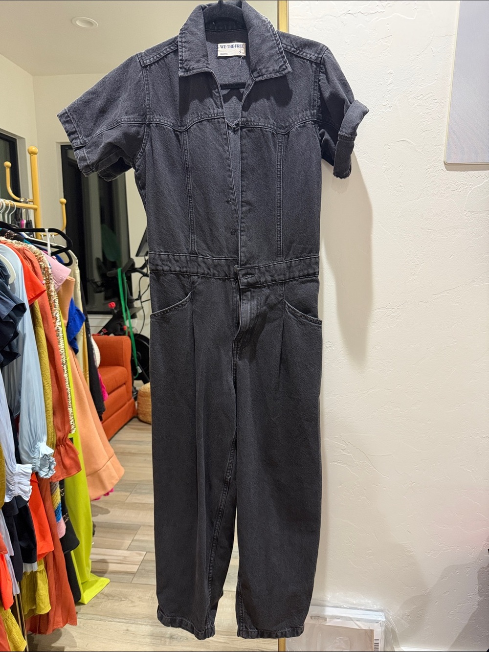 We The Free Charcoal Short-Sleeve Denim Jumpsuit